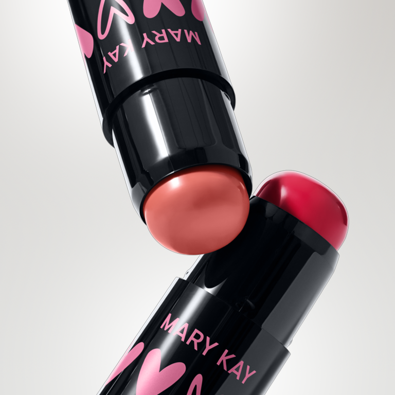 Two Mary Kay&reg; Blush Stick products showing the two available shades, highlighting creamy, buildable blush for easy application.